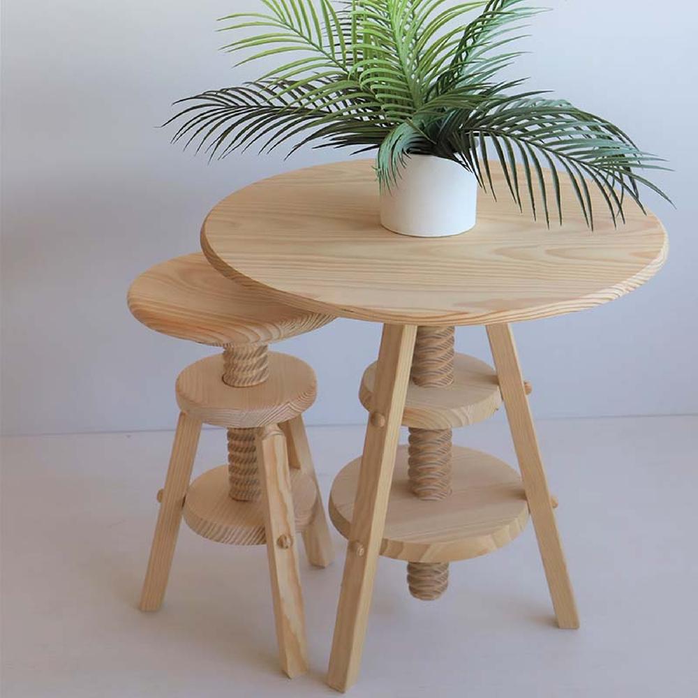 WELL HOME MOBILIARIO & DECORACIÓN Mesa Giratoria En Madera De Pino Acabado En Barniz 59 5x59 5x65 Cm