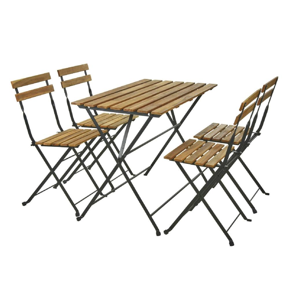 WELLHOME - Juego 'Bistro' De Mesa + 4 Sillas Y Marco De Acero Negro