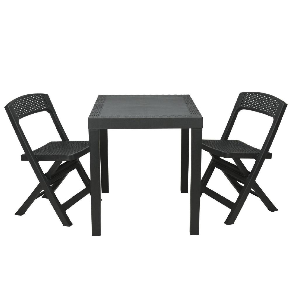 WELLHOME - Set de jardín 'Poker' de mesa + 2 sillas color antracita