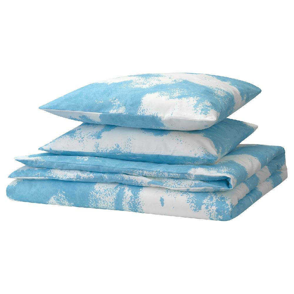 IKEA ÄNGSVITVINGE Funda nórdica y 2 fundas almohada azul/blanco 240x220/50x60 cm