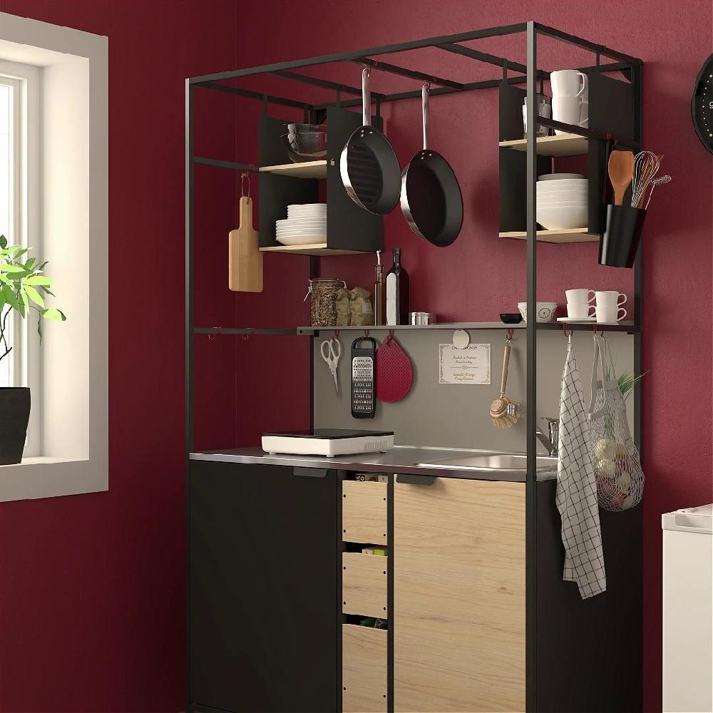 IKEA ÄSPINGE Cocina Abierta Negro/fresno 120x60x202 Cm