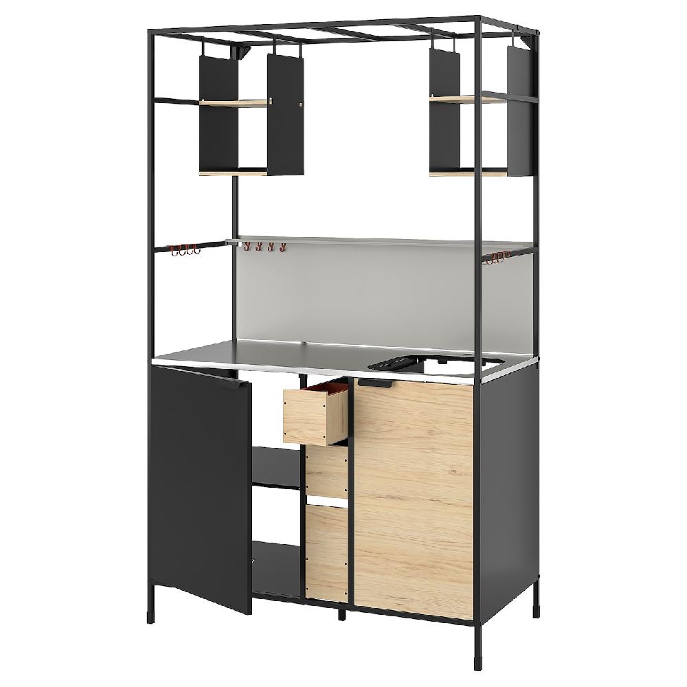 IKEA ÄSPINGE Cocina abierta negro/fresno 120x60x202 cm