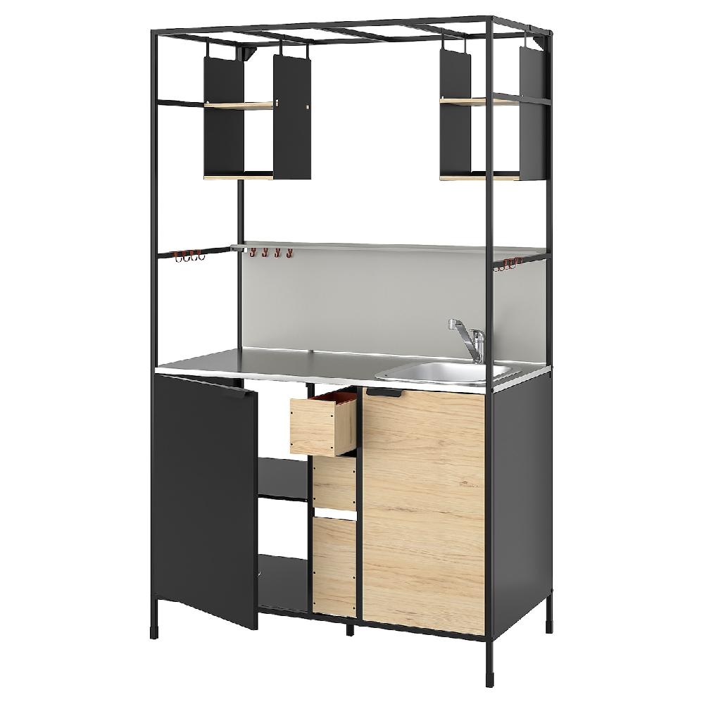 IKEA ÄSPINGE Cocina abierta negro/fresno 120x60x202 cm