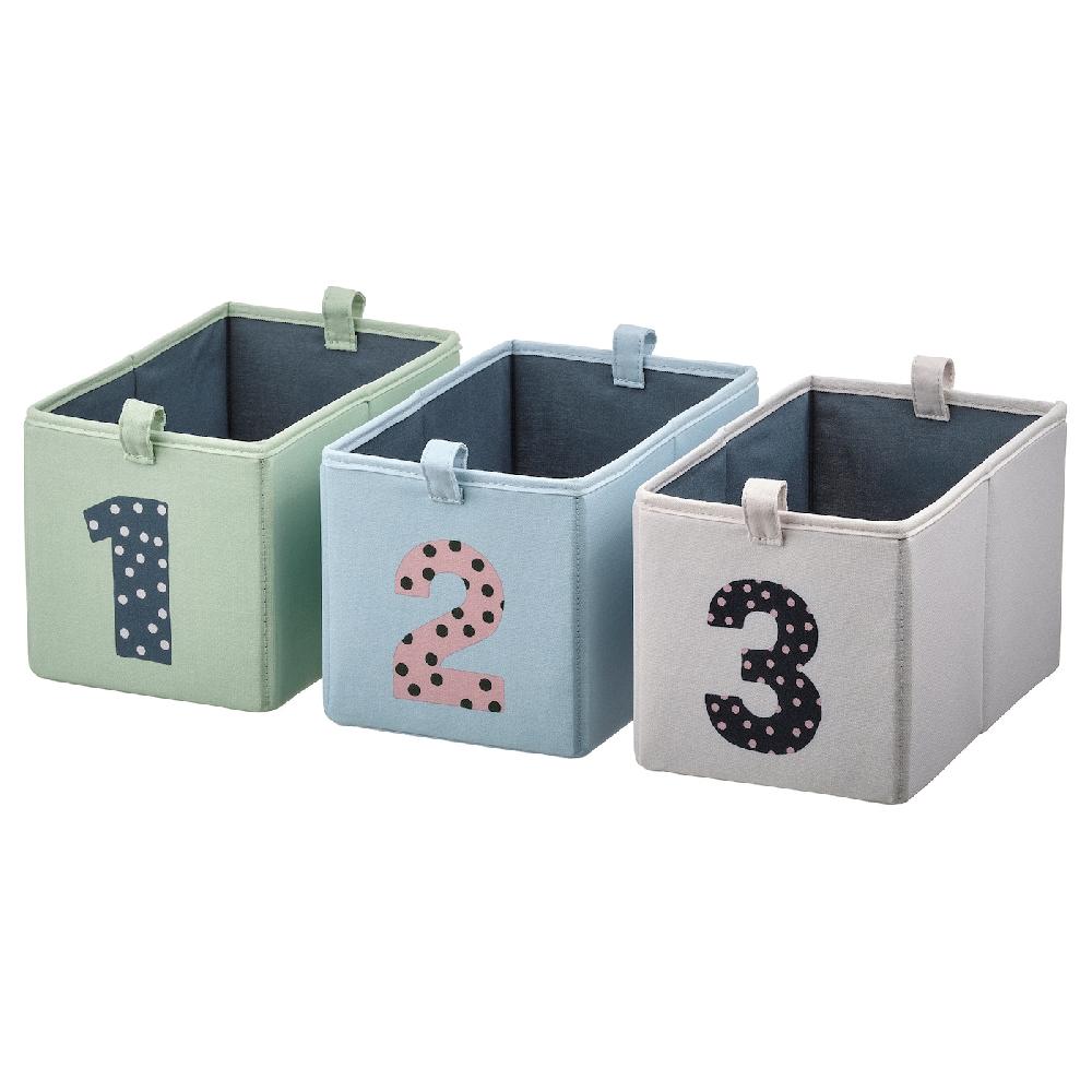 IKEA BARNDRÖM Caja juego de 3 verde azul/beige 17x27x17 cm