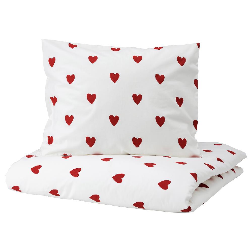 IKEA BARNDRÖM Funda nórdica con funda de almohada motivo corazón/blanco rojo 150x200/50x60 cm