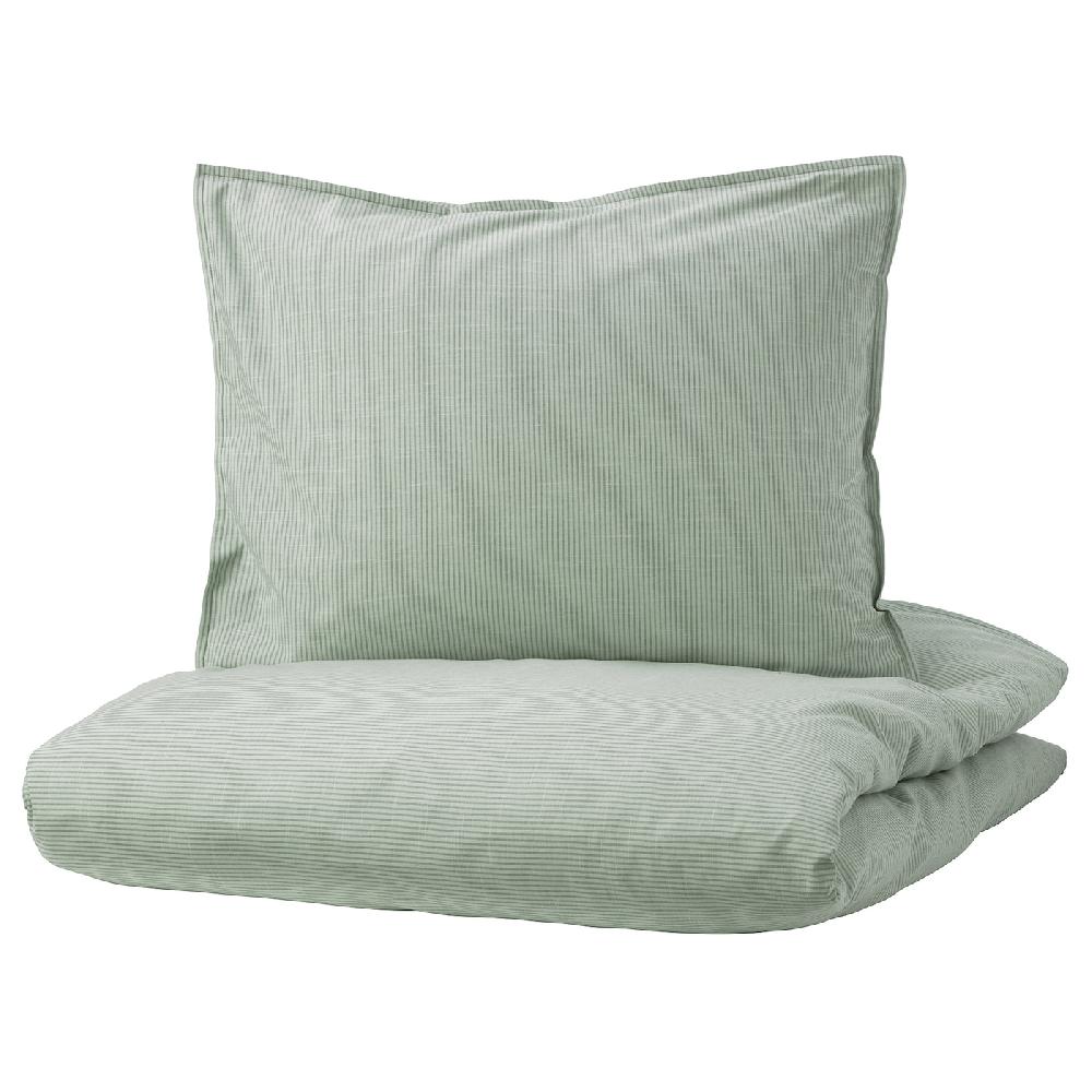 IKEA BERGPALM Funda nórdica con funda de almohada verde/raya 150x200/50x60 cm