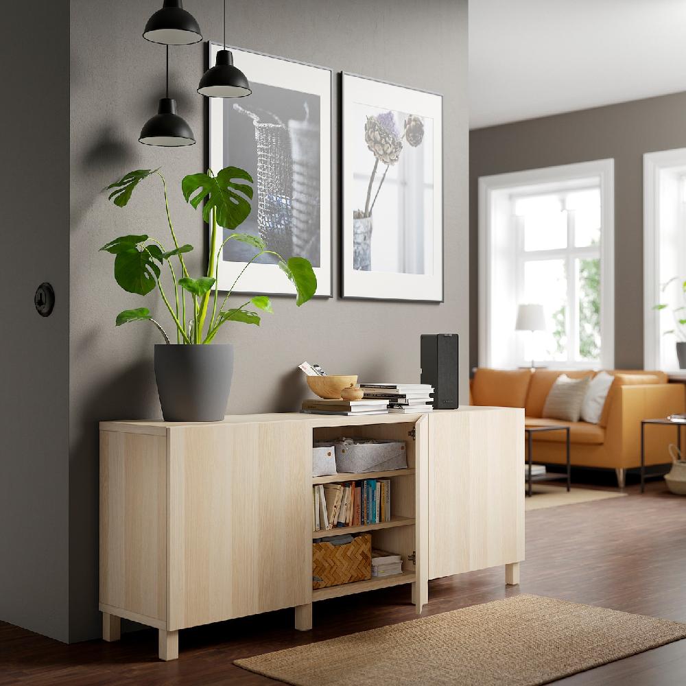 IKEA BESTÅ Mueble Salón Efecto Roble Tinte Blanco/Lappviken/Stubbarp Efecto Roble Tinte Blanco 180x42x74 Cm