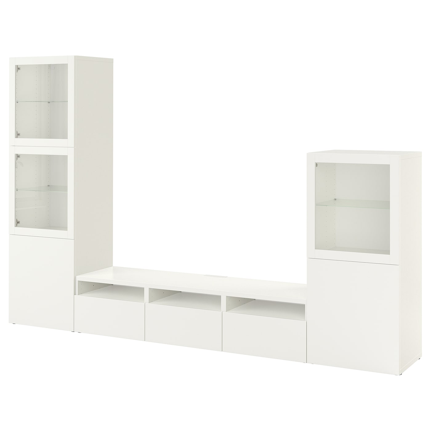IKEA BESTÅ Mueble TV con puertas de vidrio blanco/Lappviken vidrio transparente blanco 300x42x193 cm