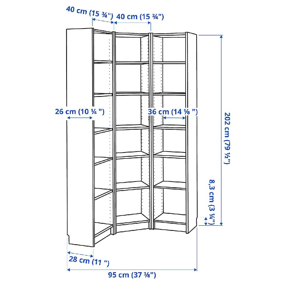 IKEA BILLY Combinación Librería Módulo Esquina Blanco 95/95x28x202 Cm