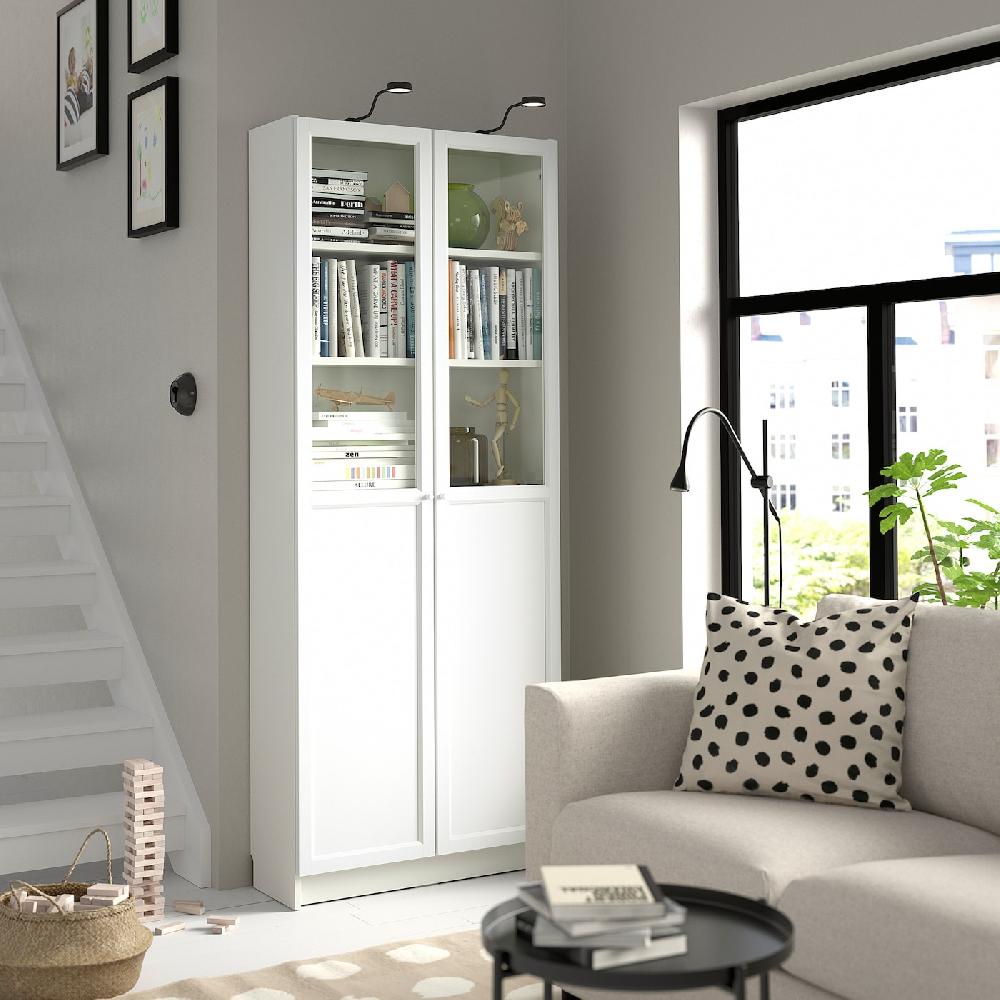IKEA BILLY / OXBERG Librería Con Puerta De Vidrio Blanco 80x30x202 Cm