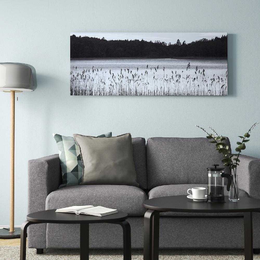 IKEA BJÖRKSTA Cuadro Con Marco Lago En El Bosque/negro 140x56 Cm