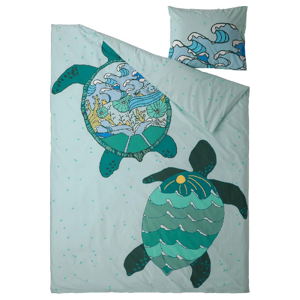 IKEA BLÅVINGAD Funda Nórdica Con Funda De Almohada Motivo Tortuga/turquesa 150x200/50x60 Cm