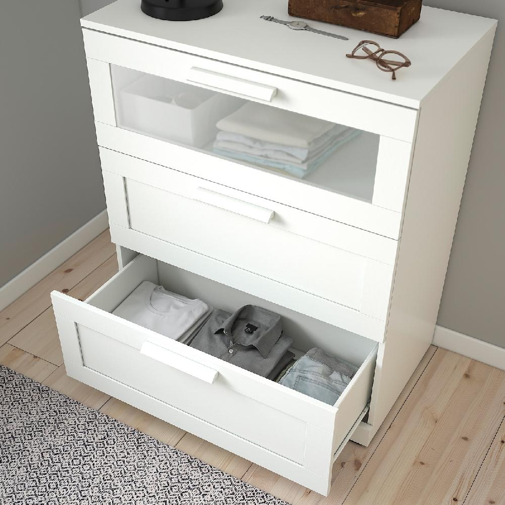 IKEA BRIMNES Cómoda De 3 Cajones Blanco/vidrio Esmerilado 78x95 Cm