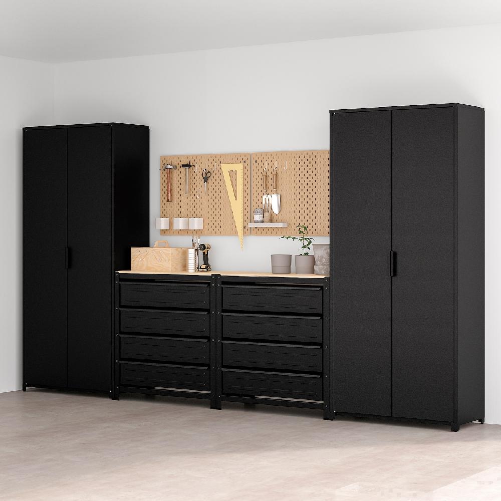 IKEA BROR Armario+banco Trabajo Negro/contrachapado De Pino 340x40x191 Cm