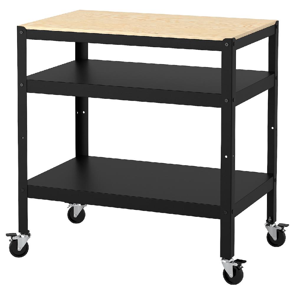 IKEA BROR Carrito negro/contrachapado de pino 85x55 cm