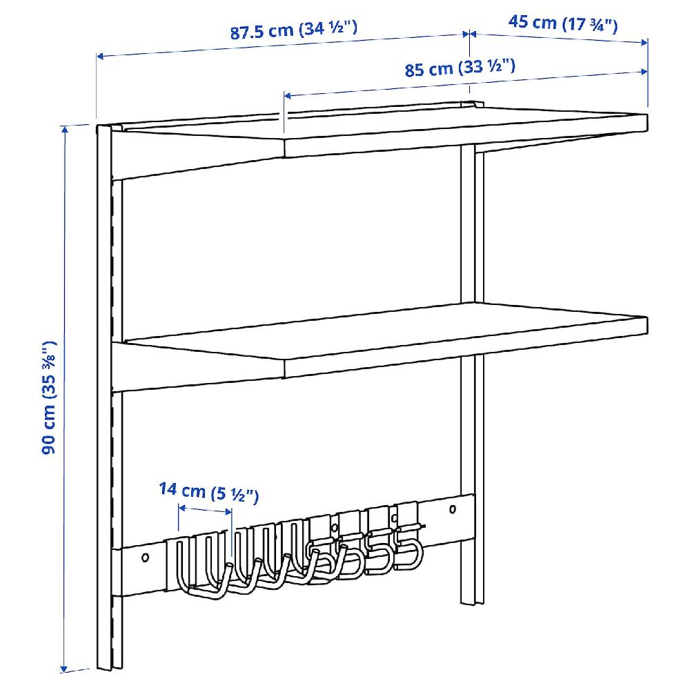 IKEA BROR Combinación Estantes De Pared +ganchos/2 Baldas/negro 88x45x90 Cm
