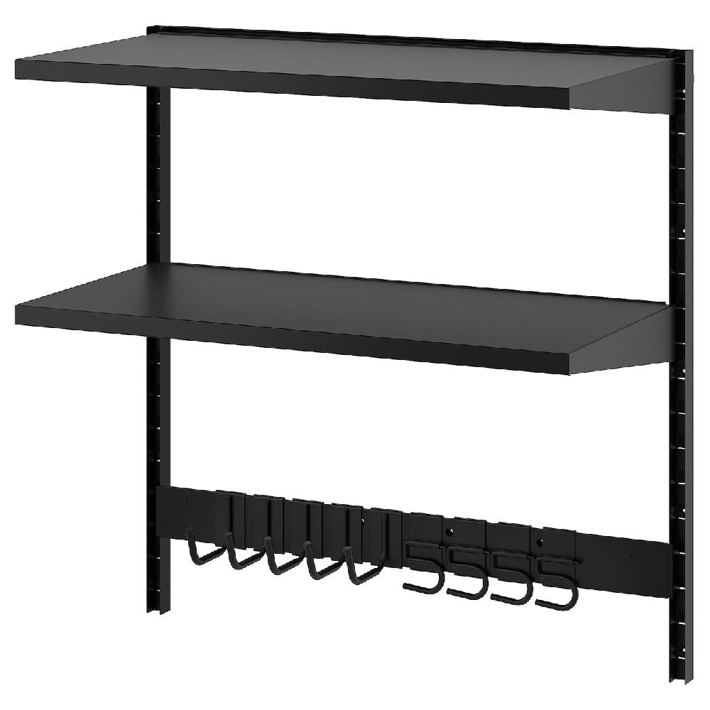 IKEA BROR Combinación estantes de pared +ganchos/2 baldas/negro 88x45x90 cm