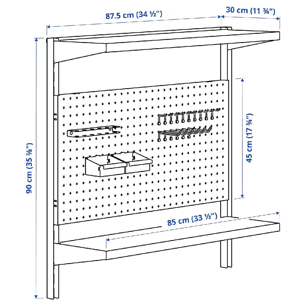 IKEA BROR Combinación Estantes De Pared +tablero Perforado/2 Baldas/negro 88x30x90 Cm