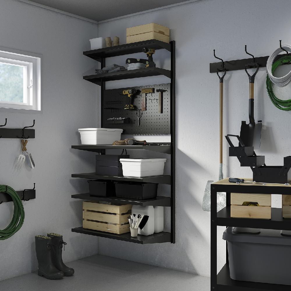 IKEA BROR Combinación Estantes De Pared +tablero Perforado/negro 88x30/45x180 Cm