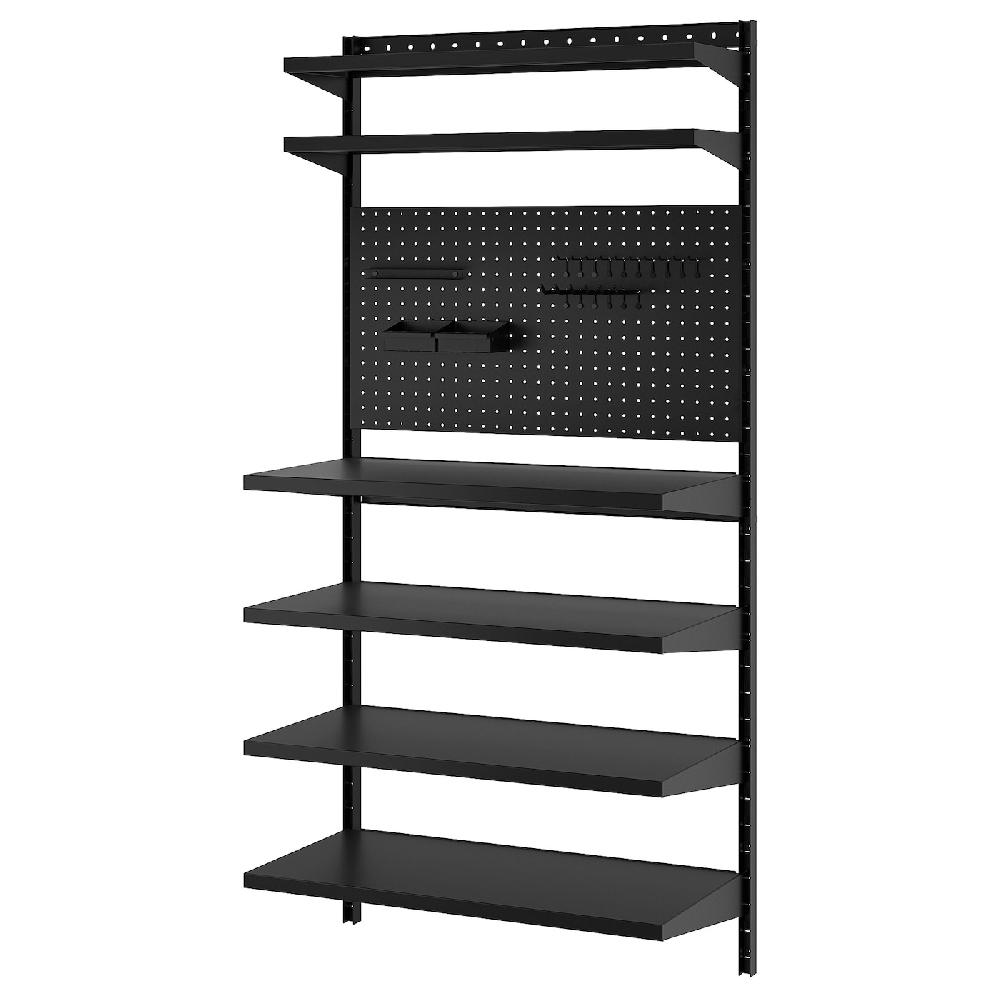 IKEA BROR Combinación estantes de pared +tablero perforado/negro 88x30/45x180 cm