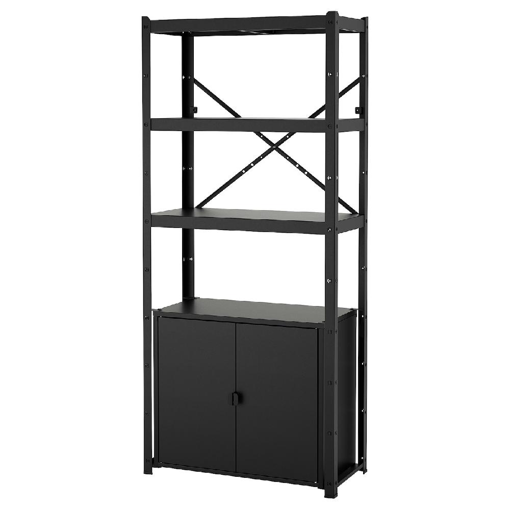 IKEA BROR Estantería con armario negro 85x40x190 cm