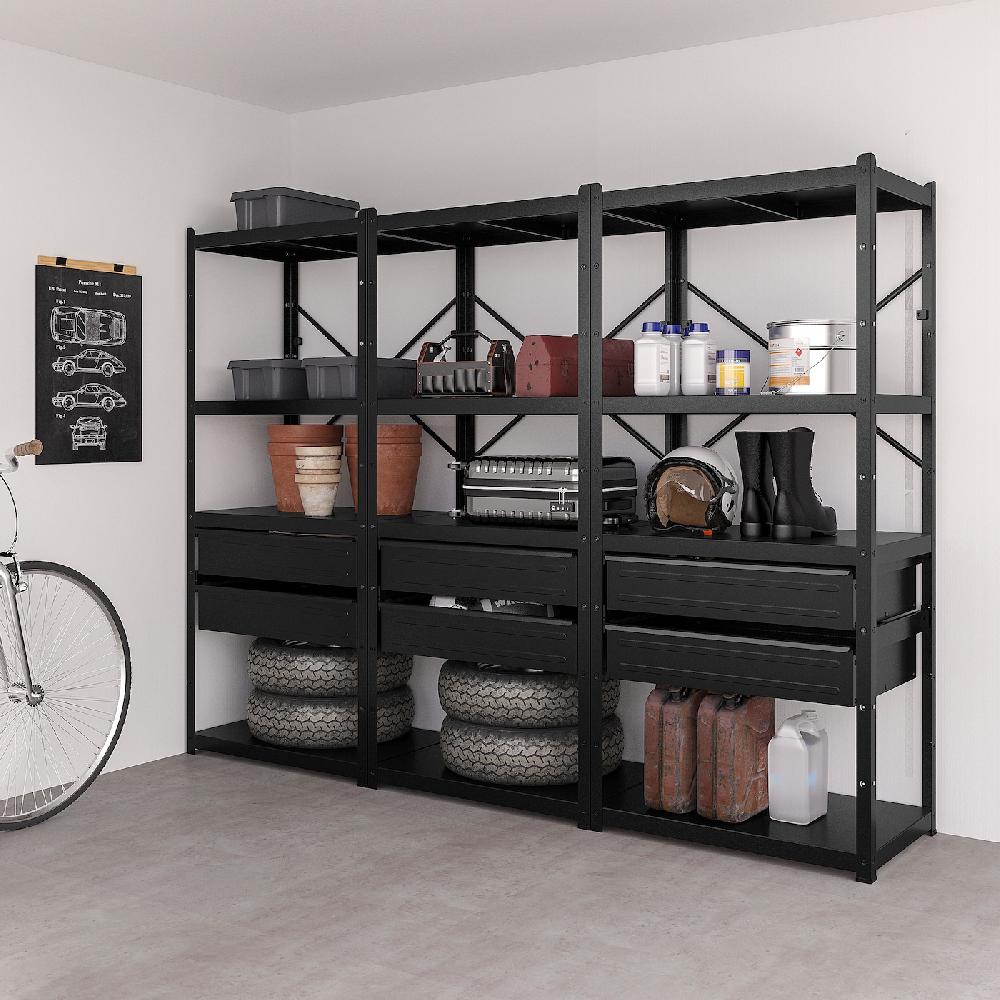 IKEA BROR Estantería Con Cajones/baldas Negro 254x55x190 Cm