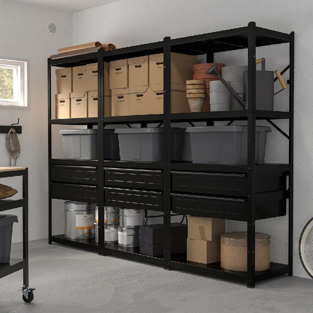 IKEA BROR Estantería Con Cajones/baldas Negro 254x55x190 Cm