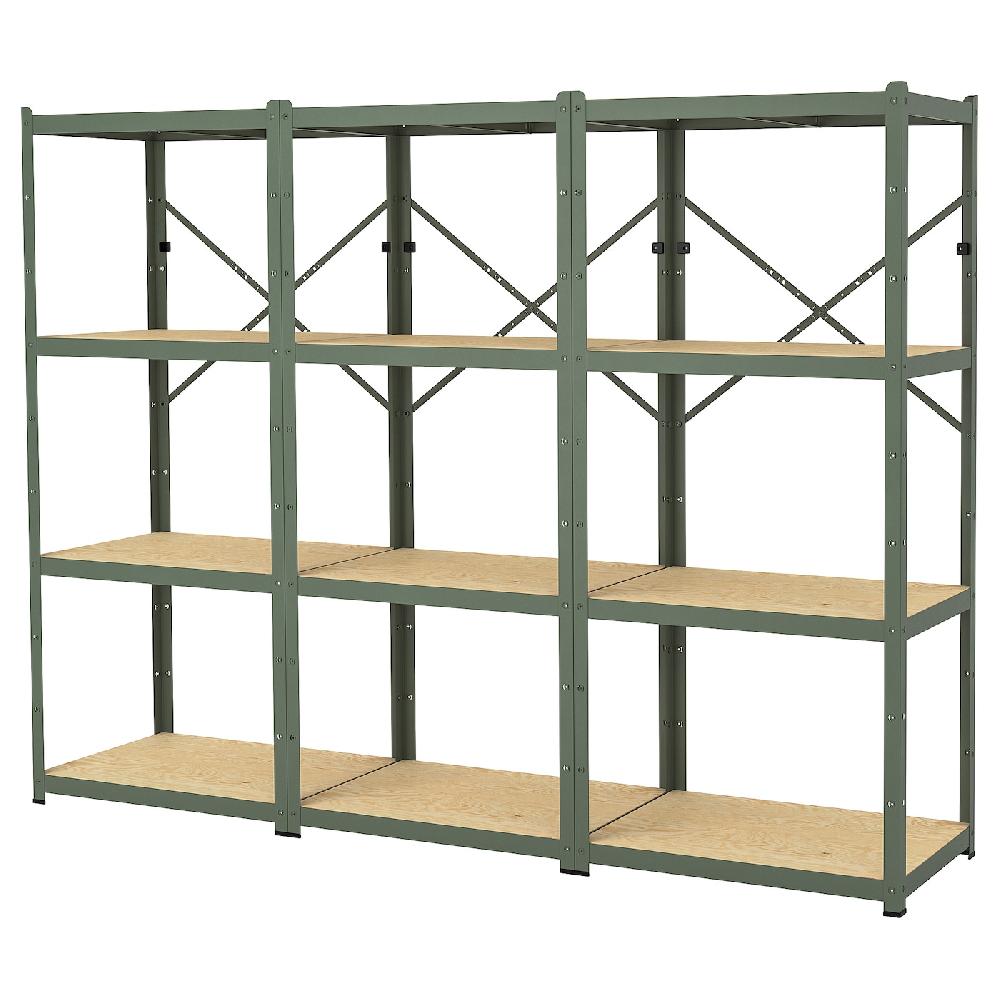 IKEA BROR Estantería verde grisáceo/contrachapado de pino 254x55x190 cm
