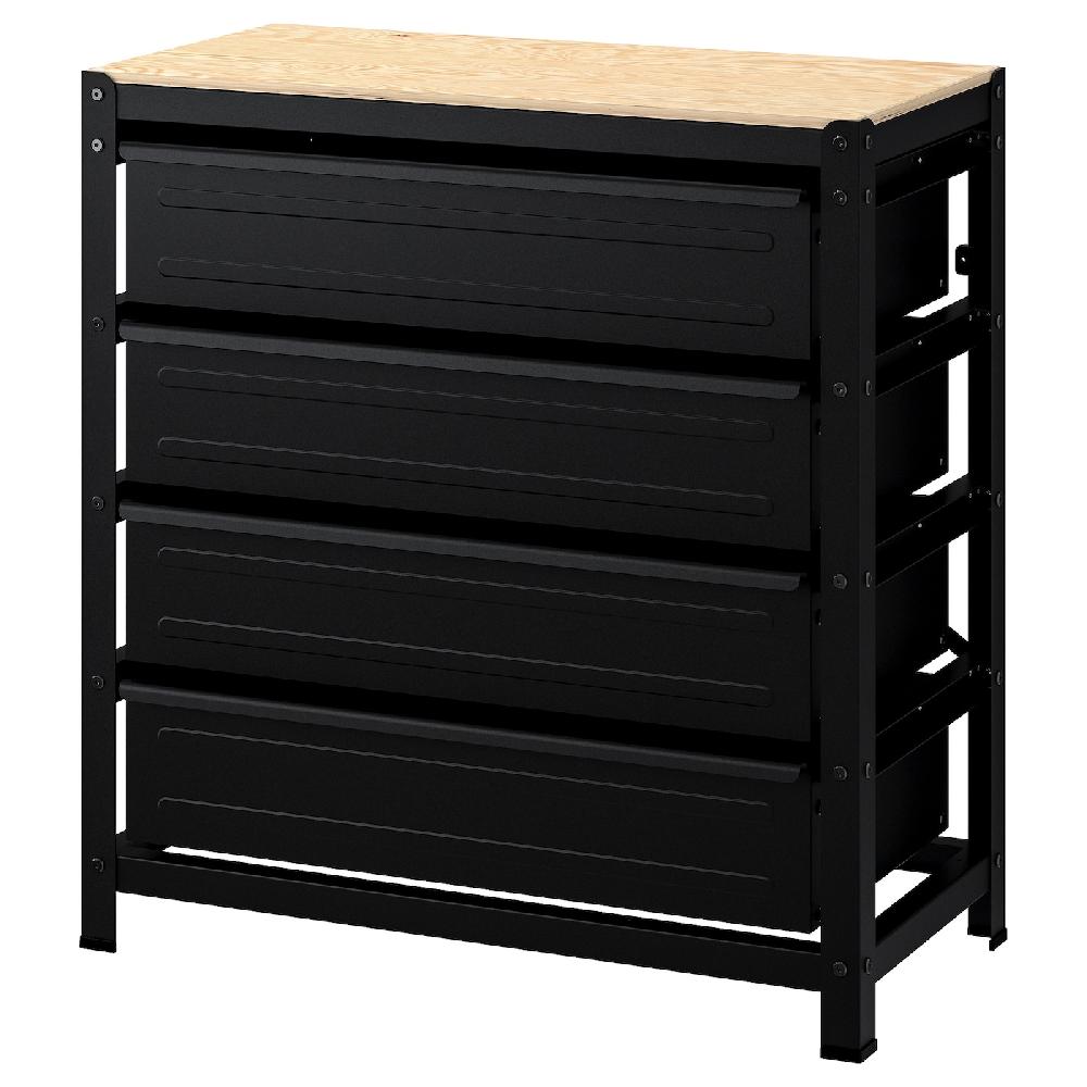 IKEA BROR Mesa de trabajo con cajones negro/contrachapado de pino 85x40x89 cm