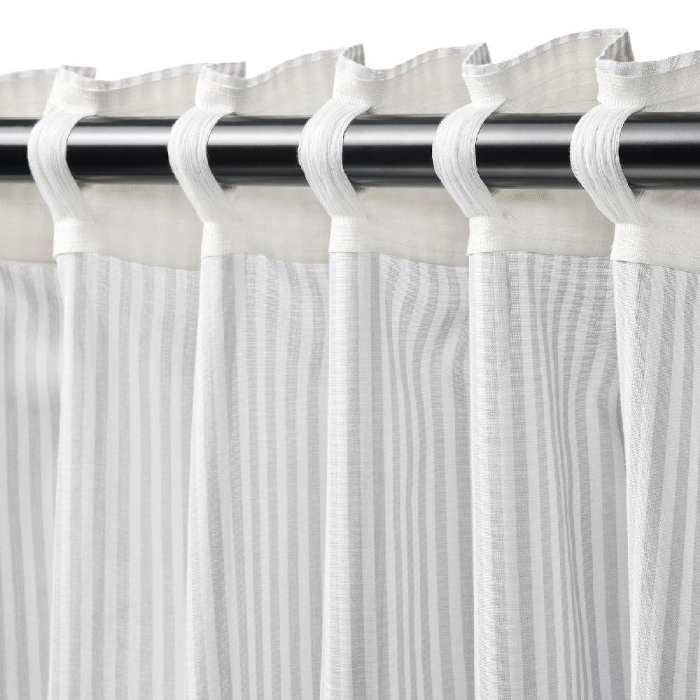 IKEA BYMOTT Cortinas Pack De 2 Unidades Con Cinta De Fruncir/blanco/gris Claro Rayas 120x300 Cm