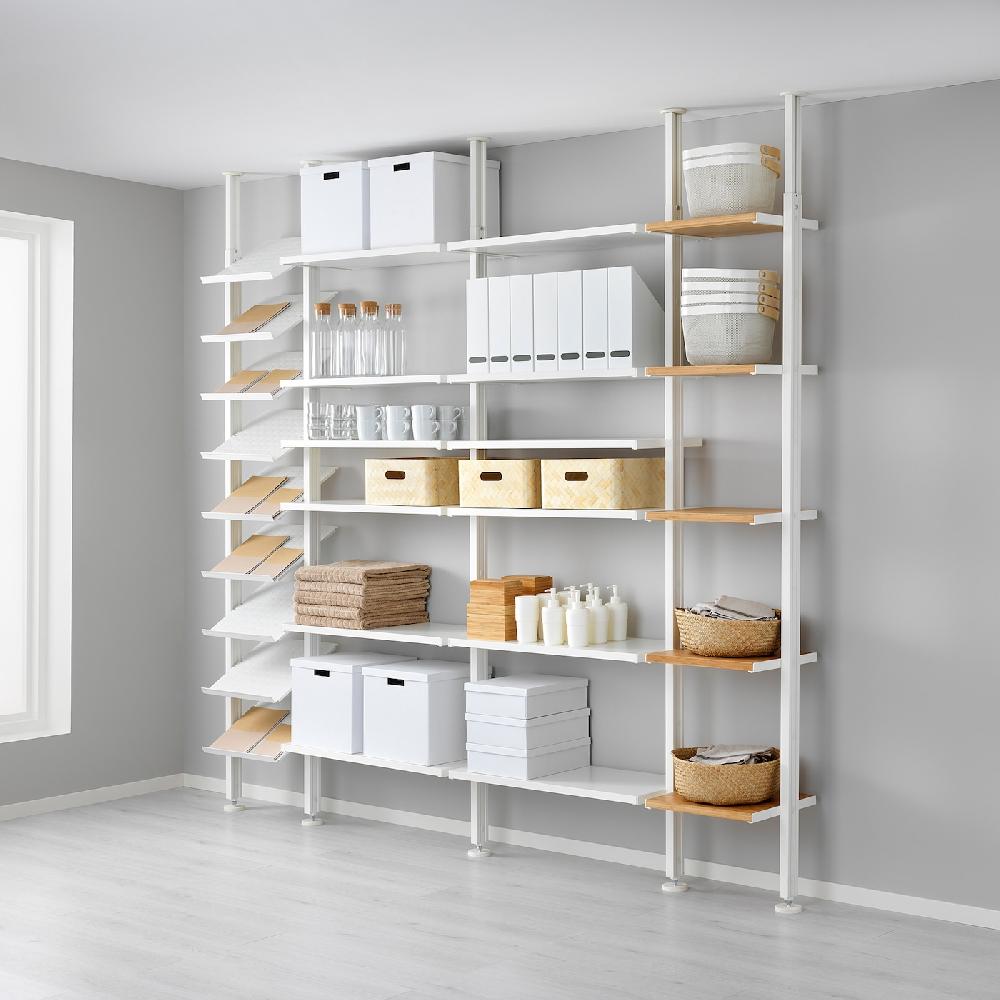 IKEA ELVARLI Combinación De Almacenaje Abierta Blanco/bambú 262x36x222-350 Cm