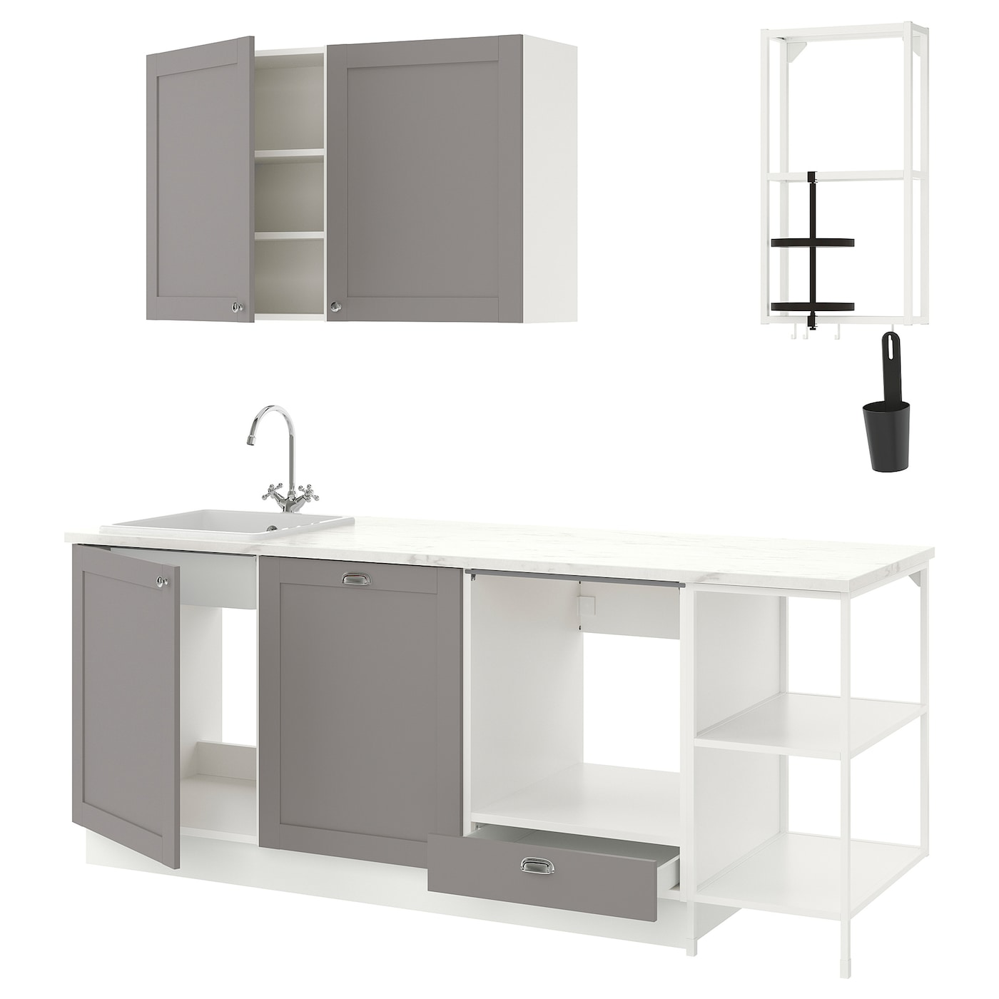 IKEA ENHET Cocina blanco/gris estructura 223x63.5x222 cm