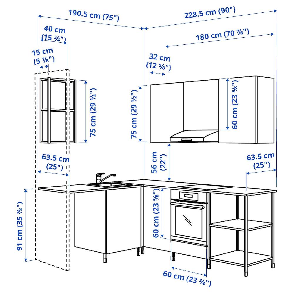 IKEA ENHET Cocina De Esquina Antracita/gris Estructura