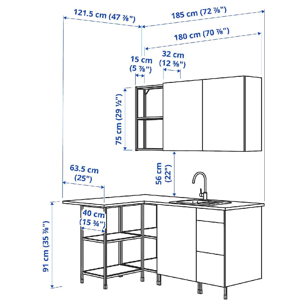 IKEA ENHET Cocina De Esquina Antracita/gris Estructura