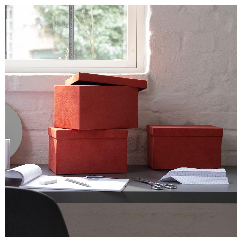 IKEA GJÄTTA Caja Con Tapa Terciopelo Marrón Rojizo 18x25x15 Cm