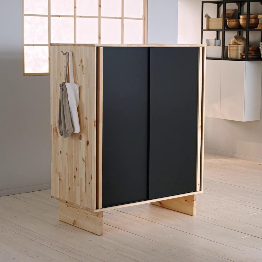 IKEA GLAMBERGET Armario Con 3 Puertas Correderas Pino/negro 117x63x150 Cm