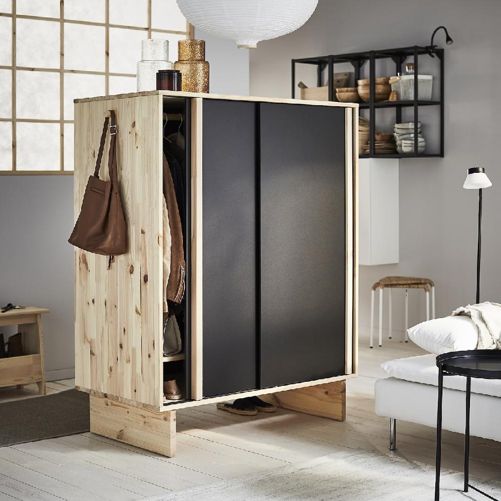 IKEA GLAMBERGET Armario Con 3 Puertas Correderas Pino/negro 117x63x150 Cm