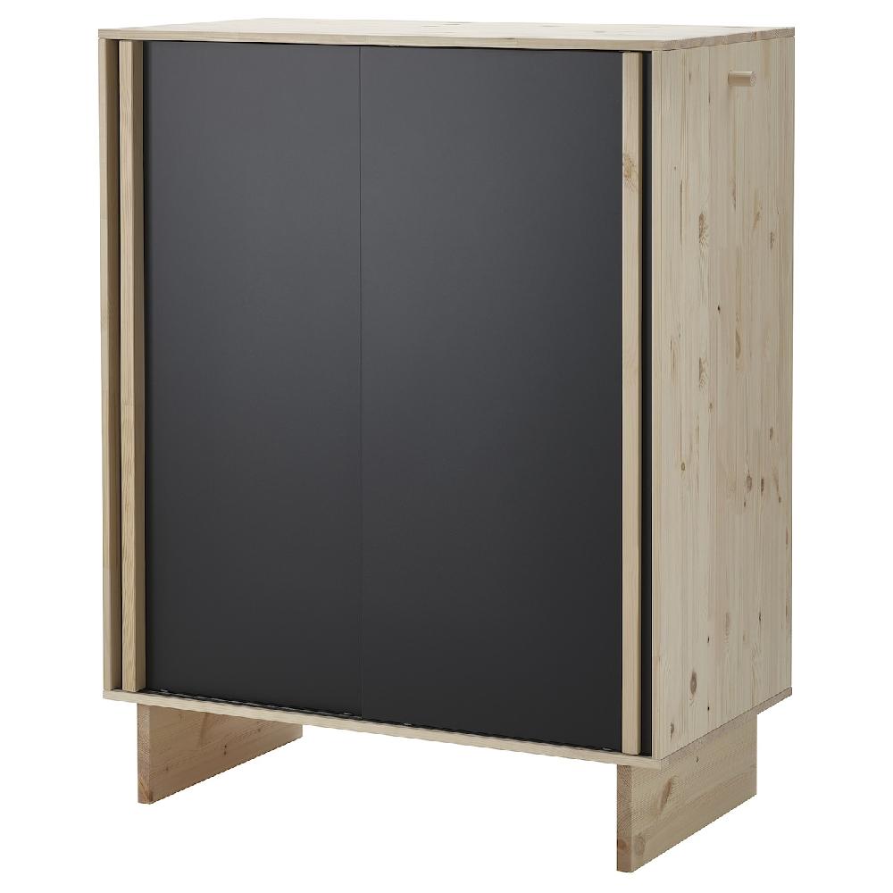 IKEA GLAMBERGET Armario con 3 puertas correderas pino/negro 117x63x150 cm