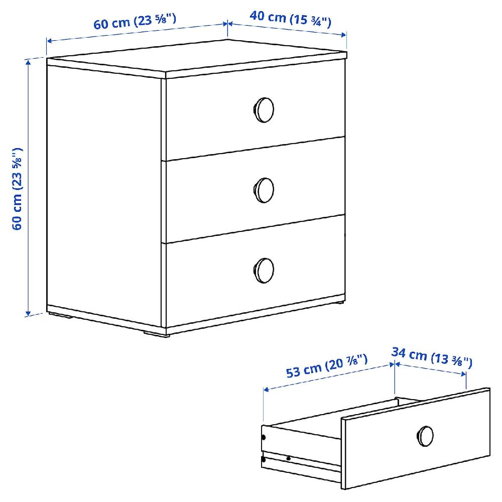 IKEA GODISHUS Cómoda De 3 Cajones Blanco 60x40x60 Cm