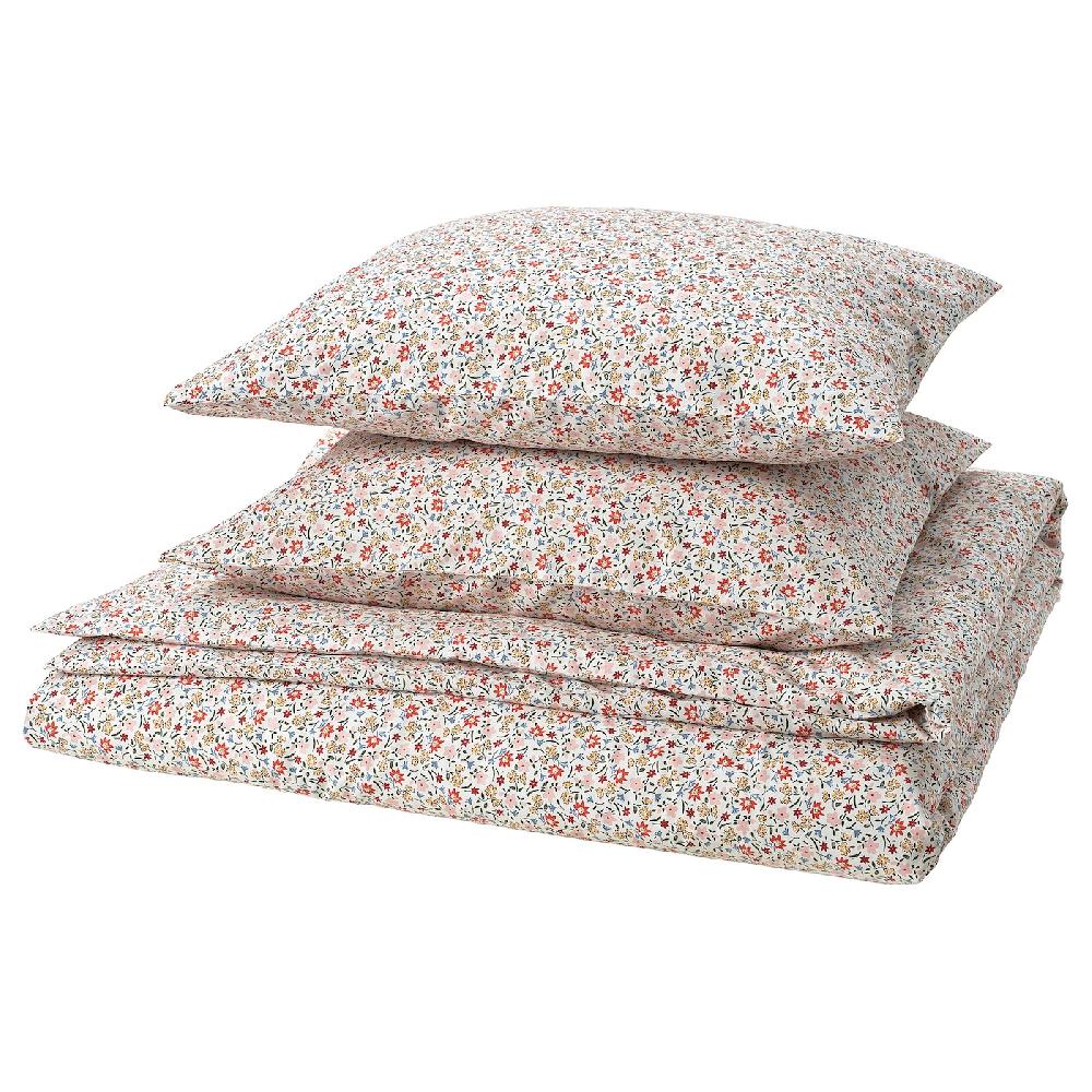 IKEA GULLNATTLJUS Funda nórdica y 2 fundas almohada blanco/motivo floral 240x220/50x60 cm