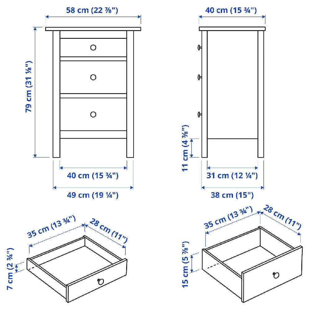 IKEA HEMNES Cómoda De 3 Cajones Tinte Blanco 58x79 Cm