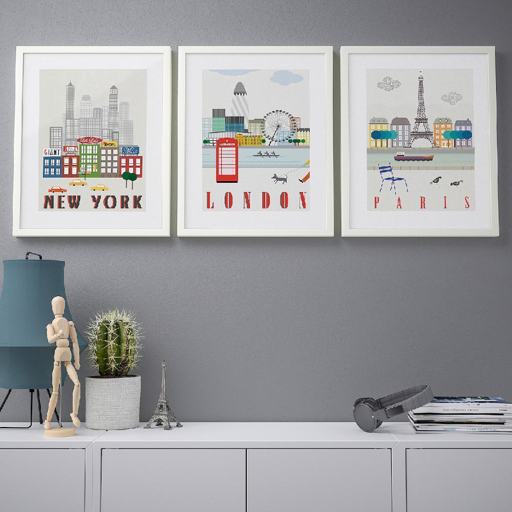 IKEA BILD Lámina Londres París Nueva York 40x50 Cm