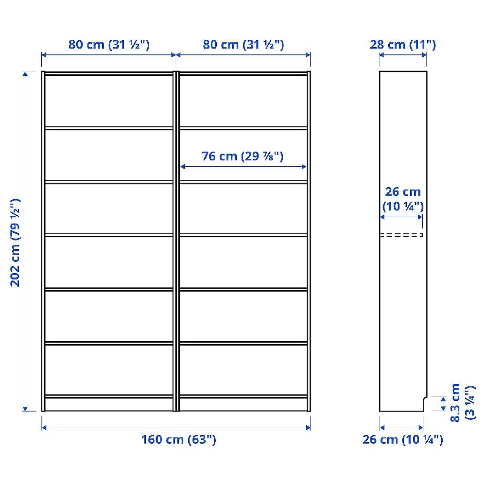 IKEA BILLY Librería Blanco 160x28x202 Cm