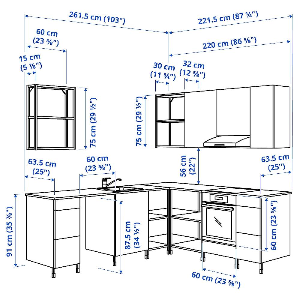 IKEA ENHET Cocina De Esquina Blanco/efecto Roble