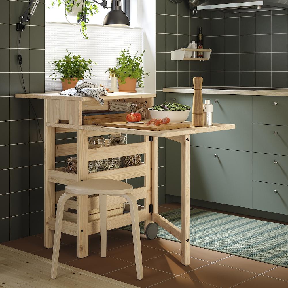 IKEA RESARÖ Mesa Abatible Móvil+almacenaje Pino