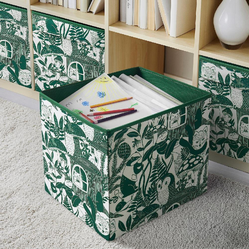 IKEA SKOGSDUVA Caja Verde/blanco 33x38x33 Cm