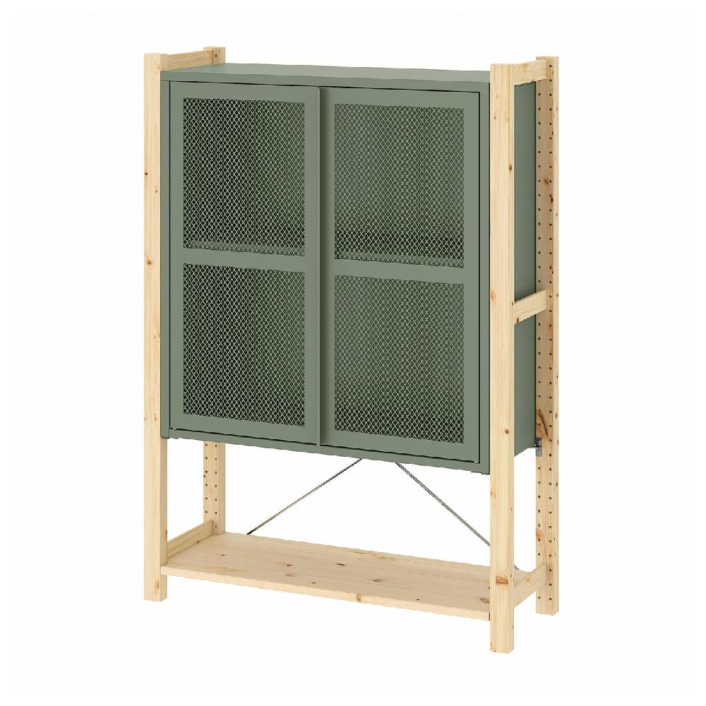 IKEA IVAR Armario con puertas pino/verde grisáceo rejilla 89x30x124 cm