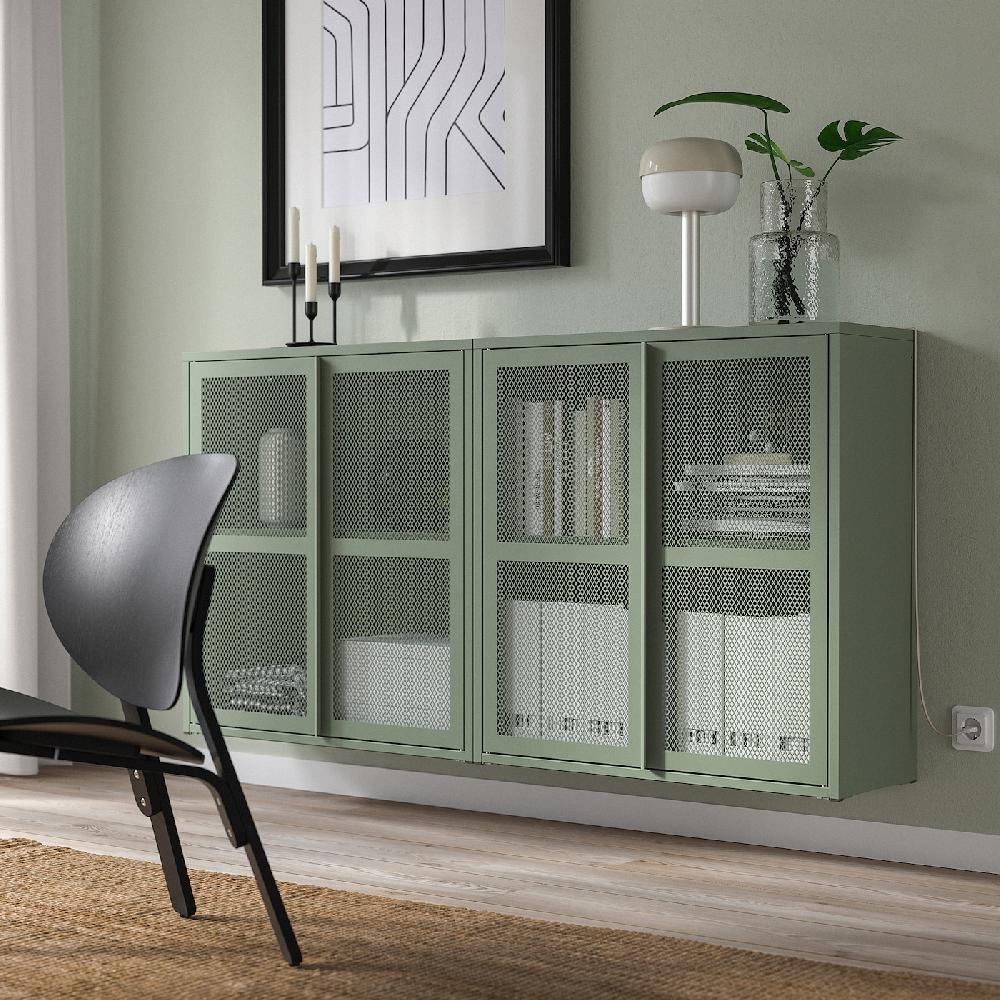 IKEA IVAR Armario Con Puertas Verde Grisáceo Rejilla 160x30x83 Cm