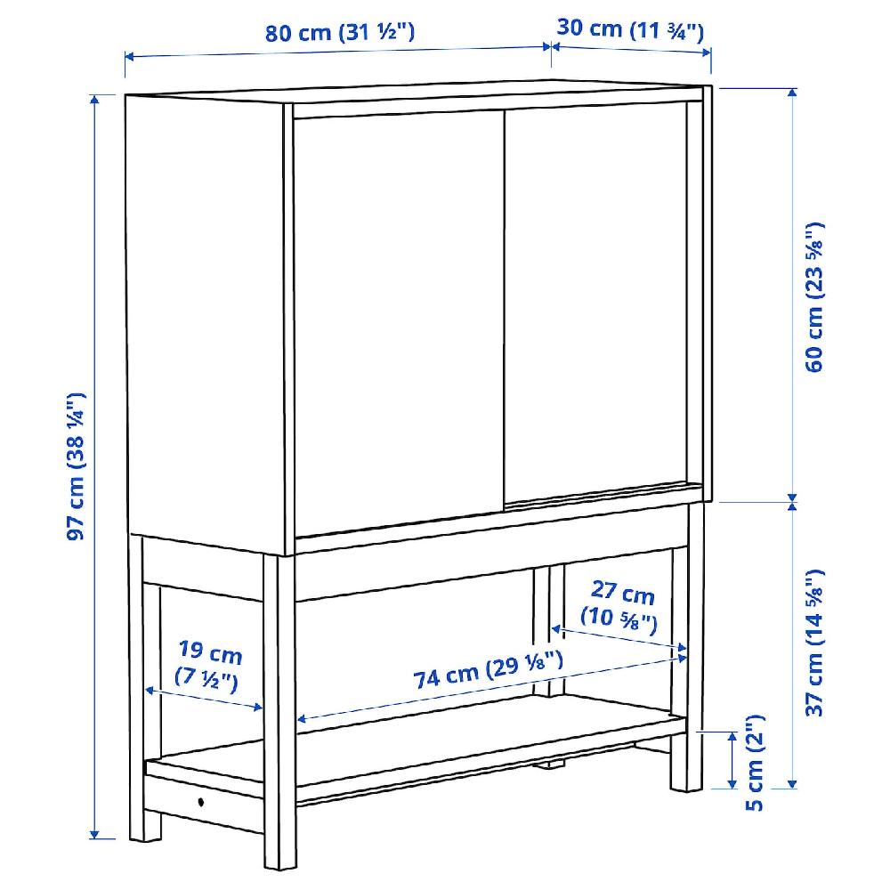 IKEA IVAR Estantería Con Puertas Correderas Pino 80x30x97 Cm