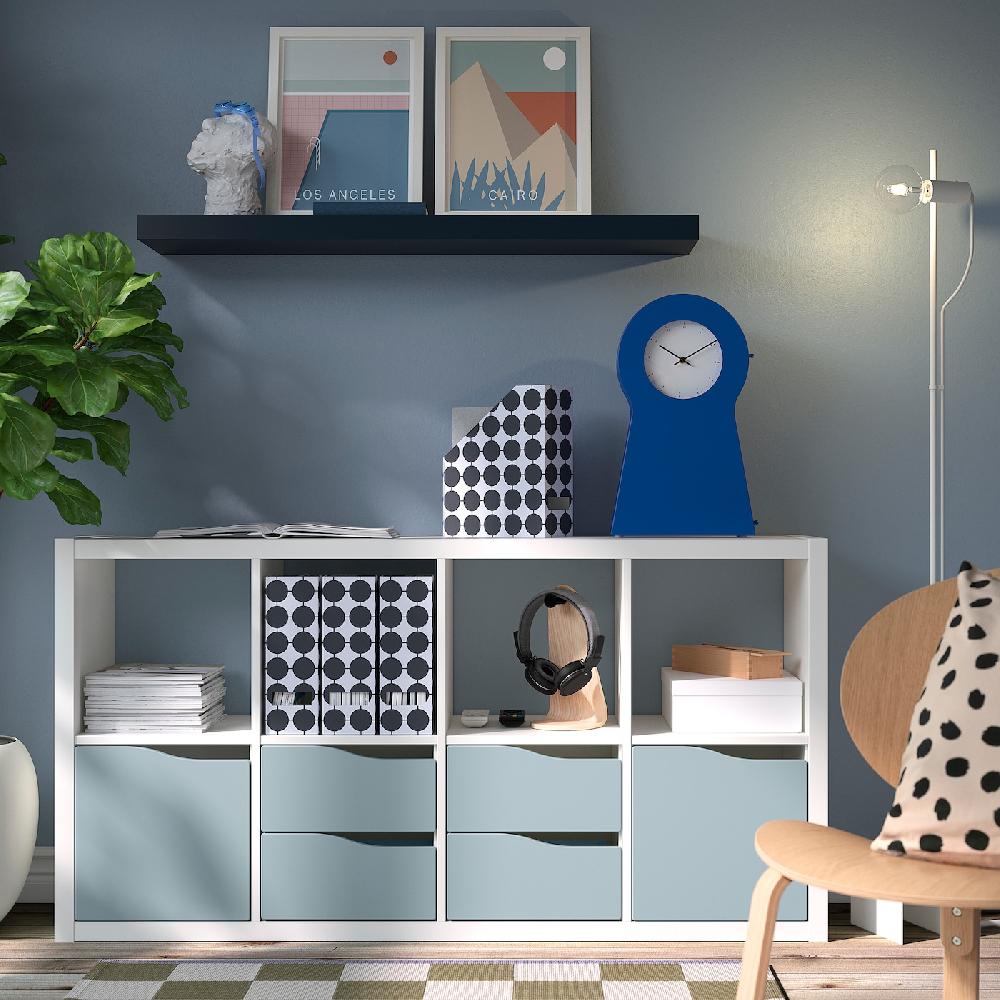 IKEA KALLAX Estantería Con 2 Puertas/4 Cajones Blanco/azul Grisáceo Claro Con Forma Ondulada 147x77 Cm